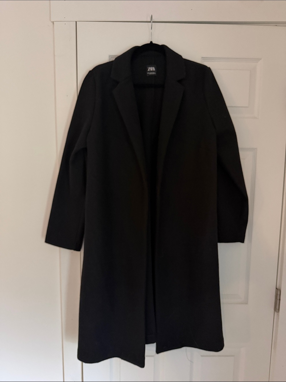 Zara Black Long Trench Coat with Tailored Lapel